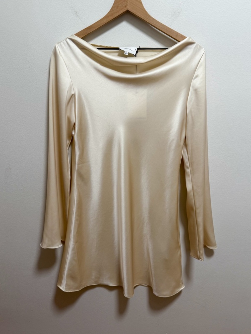 Reformation pike cream satin dress long sleeve silky mini elegant chic party NWT - Picture 4 of 8